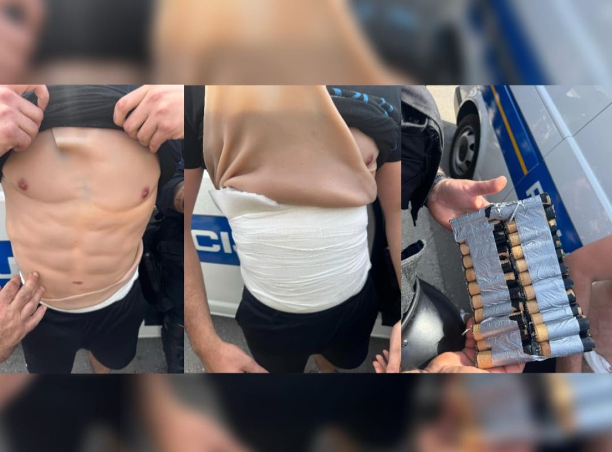 Navijač pod lažnim trupom skrival 40 bakel (foto in video) Navijač pod lažnim trupom skrival 40 bakel (foto in video)